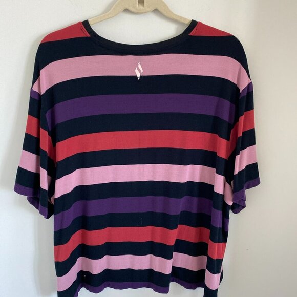 Skechers Los Angeles Multi-Colored Striped Tee Shirt Top Oversized Women's XL - Picture 2 of 4